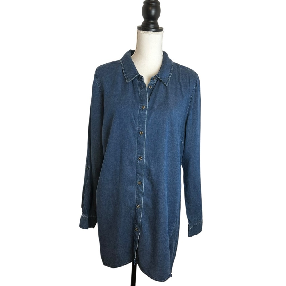 Soft Surroundings Chambray Denim Tunic Top Womens XL Preppy Boho Classic Artsy